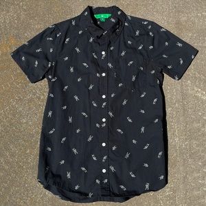 Dip Hand Signs Print Button-Down Shirt